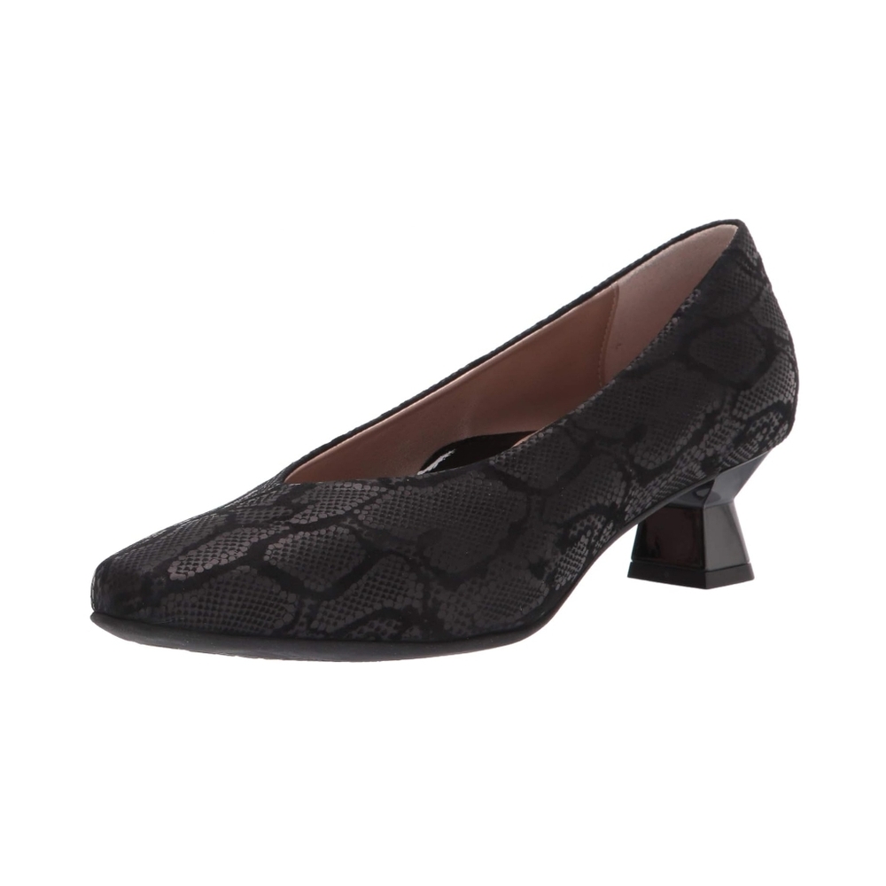 BeautiFeel Art Deco Suede Pumps Reptile Print Black Size 7.5